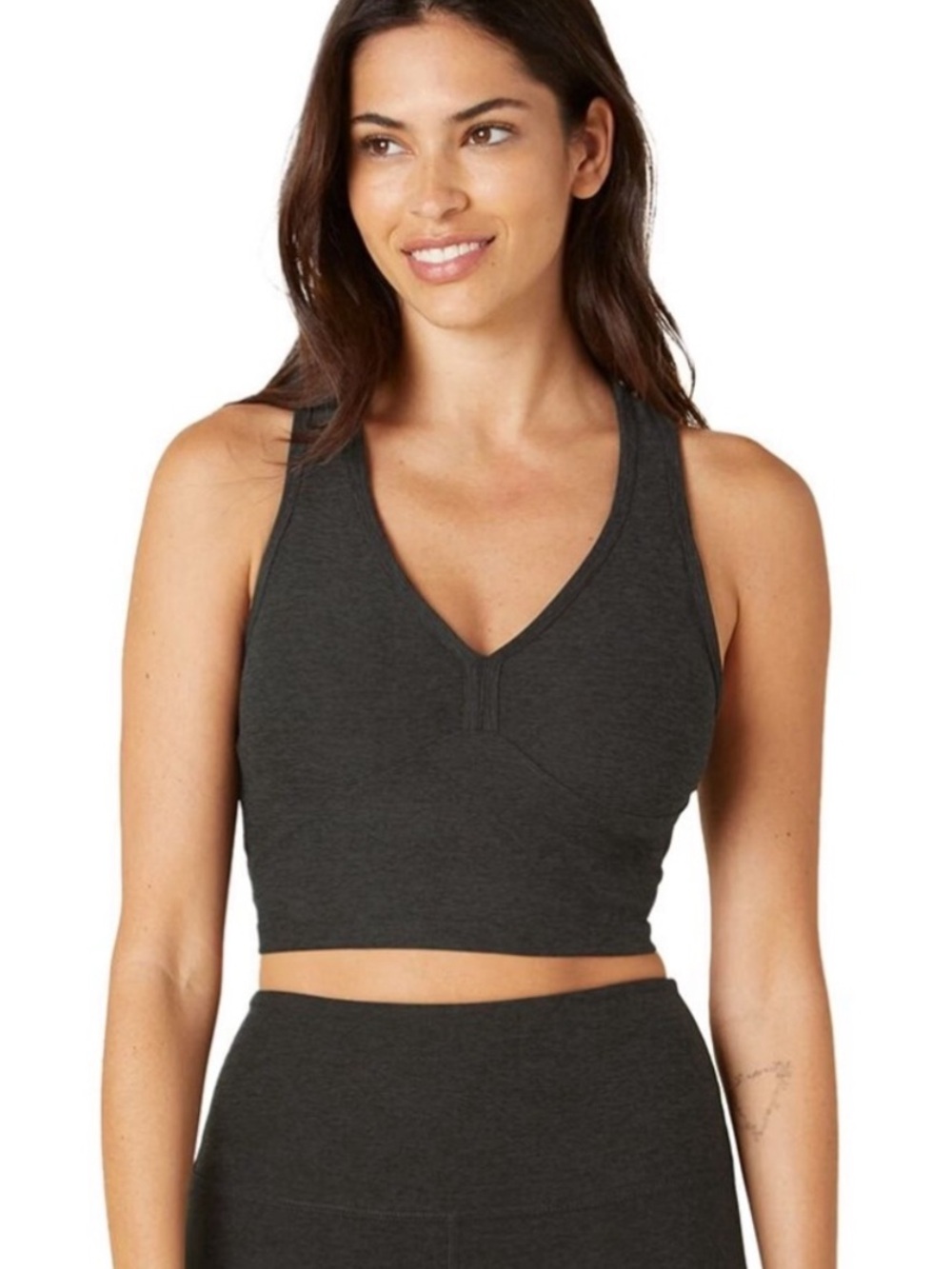 Beyond Yoga Spirited Cropped Tank Built-in Bra Black Gray Spacedye Size Medium